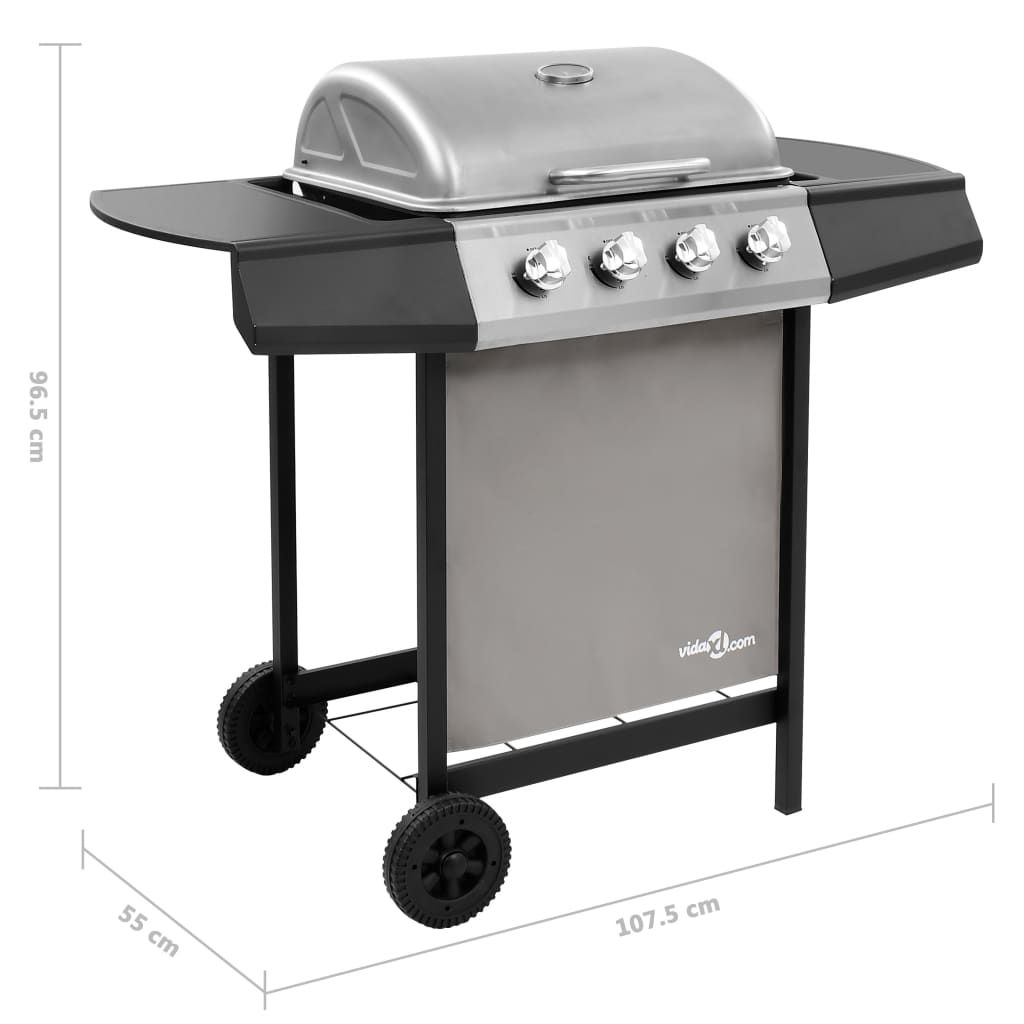Barbacoa De Gas Con 4 Fogones Negro Y Plateado Vidaxl