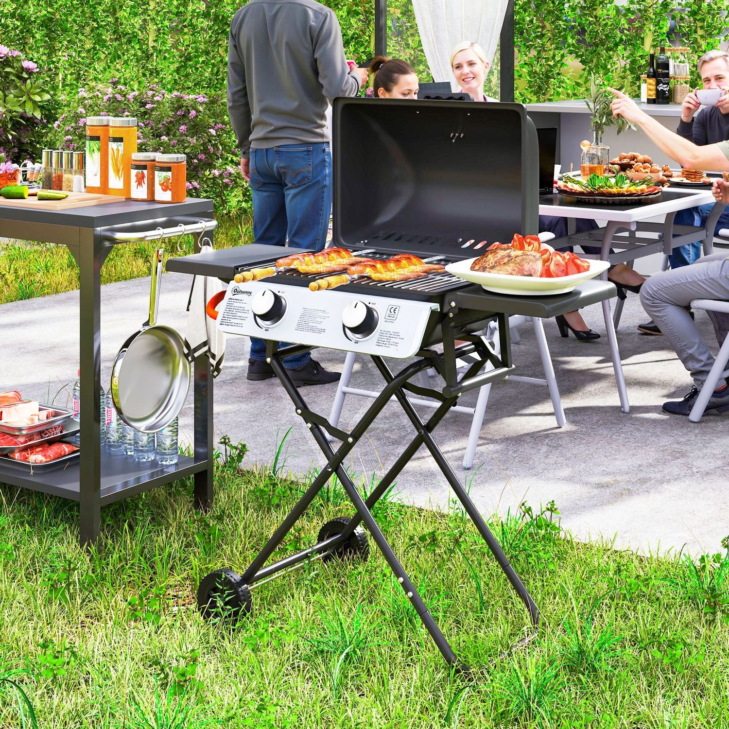 Barbacoa De Gas De Acero Inoxidable Abs Outsunny-101x50x102 Cm. Negro