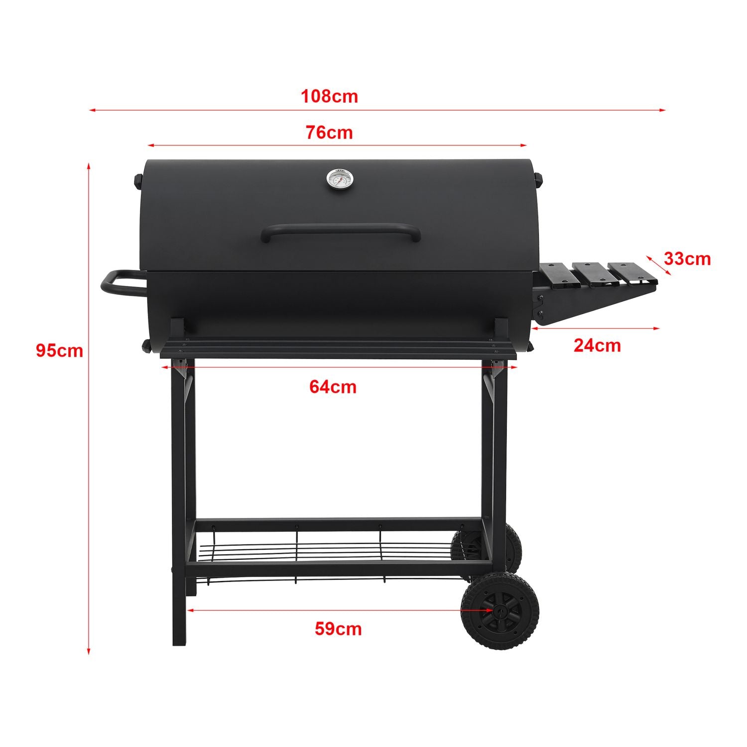 Barbacoa De Carbón Armento Con 2 Ruedas Termómetro Acero - Negro [casa.pro]