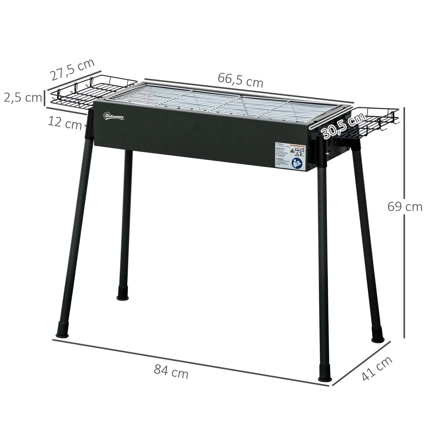 Barbacoa De Carbón Outsunny Acero Inoxidable Metal 77x30x70 Cm Negro